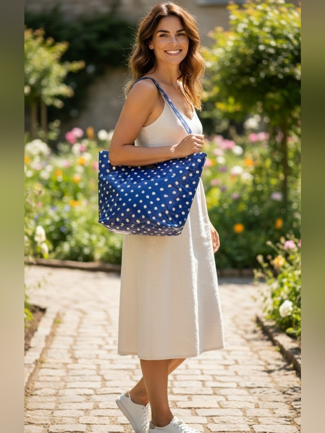 Kate Spade Story Book Lining Blue/White Polka Dot Tote Bag, Euc
